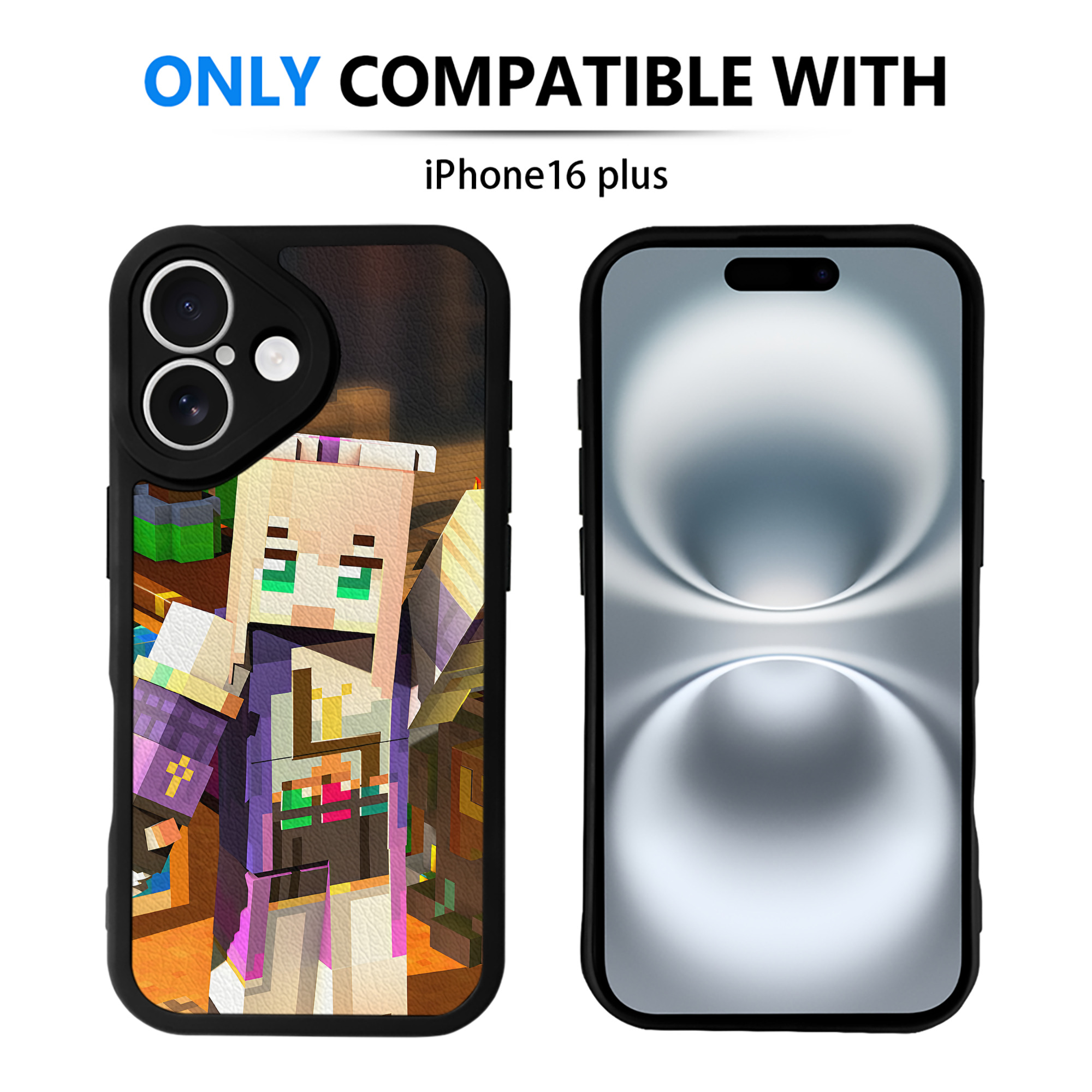 （画像用） マインクラフト ブロックの世界 Minecraft MC Block world 【iPhone 16シリーズ対応】シリコンスマホケース（レザー調） 材質：シリコン